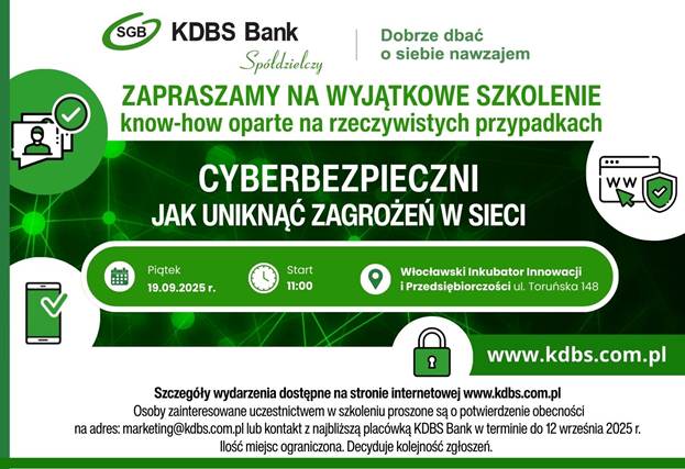 Plakat informacyjny dotyczący szkolenia pt.: Cyberbezpieczni - jak uniknąć zagrożeń w sieci