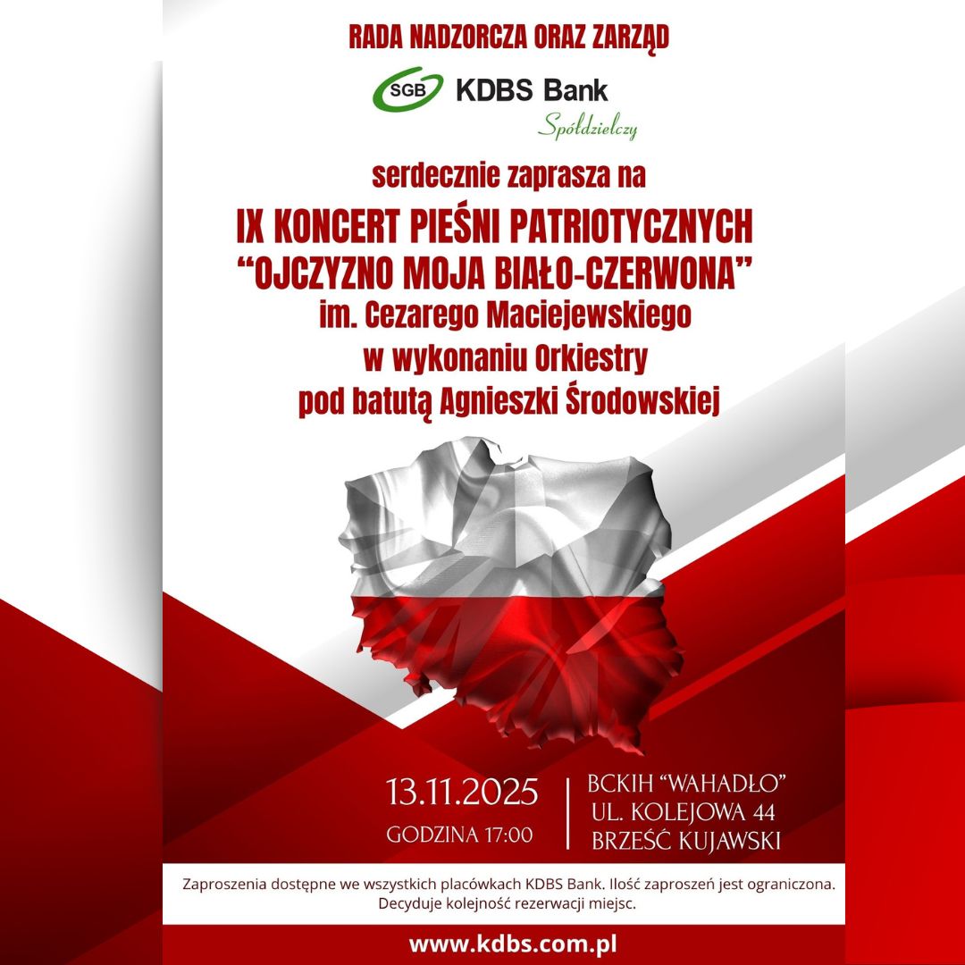Plakat promujący wydarzenie. Kontury Polski w barwach biało-czerwonych, z informacjami dotyczącymi wydarzenia.