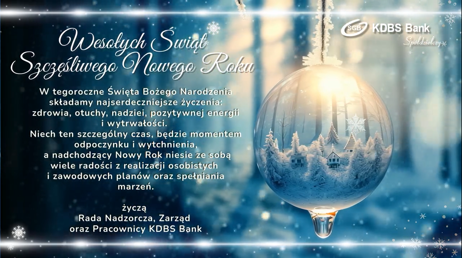 Wesołych Świąt i Szczęśliwego Nowego Roku życzy KDBS Bank
