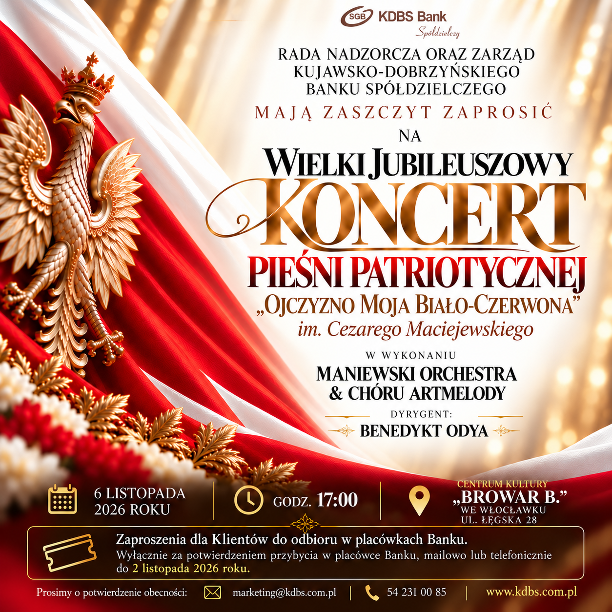 Zapraszamy na Wielki Jubileuszowy Koncert Pieśni Patriotycznej „Ojczyzno moja biało-czerwona”